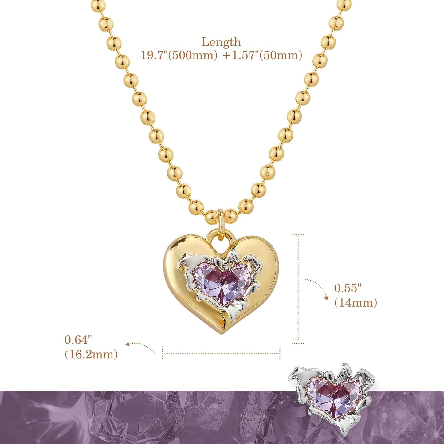 14K Gold Birthstone Heart Necklace - CZ Pendant Jewelry for Women, Birthday Gift