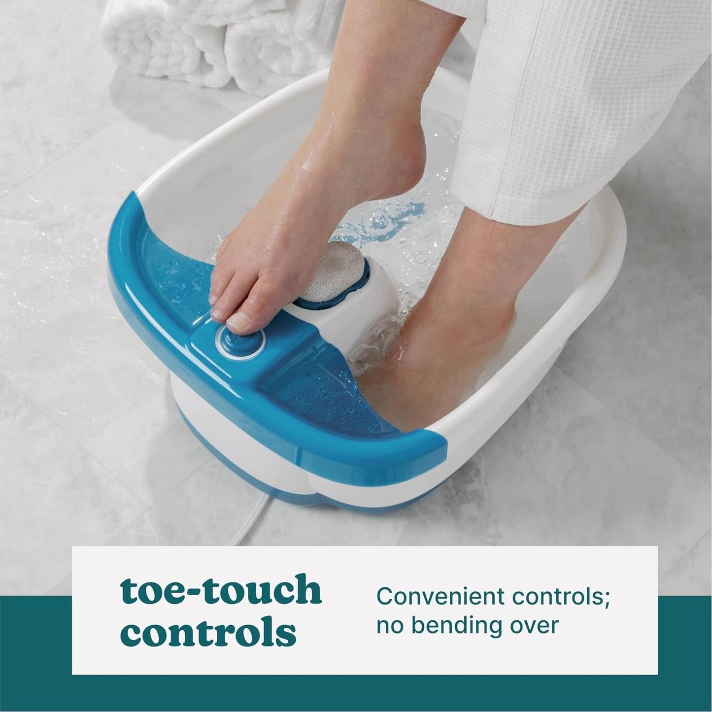 OMOMMD Bubble Mate Foot Spa, Toe Touch Controlled Foot Bath with Invigorating Bubbles and Splash Proof, Raised Massage Nodes and Removable Pumice Stone