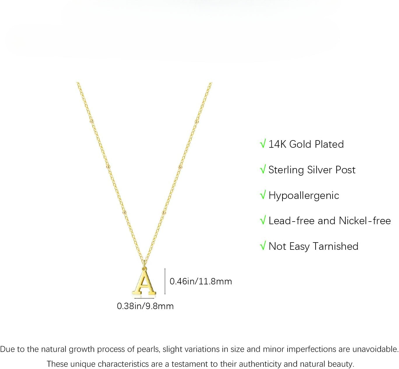 Women's Dainty 14k Gold Plated A-Z Initial Letter Pendant Choker Necklace - Non Tarnish Trendy Jewelry Gift