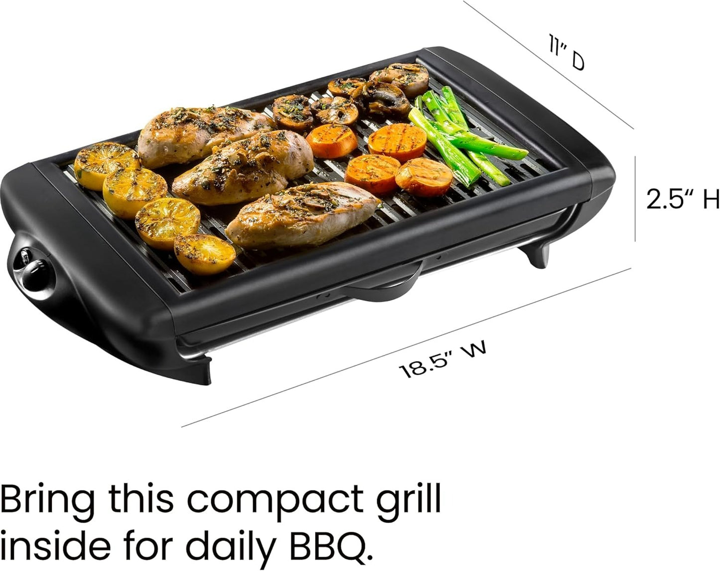 Electric Smokeless Indoor Grill w/ Non-Stick Cooking Surface & Adjustable Temperature Knob from Warm to Sear