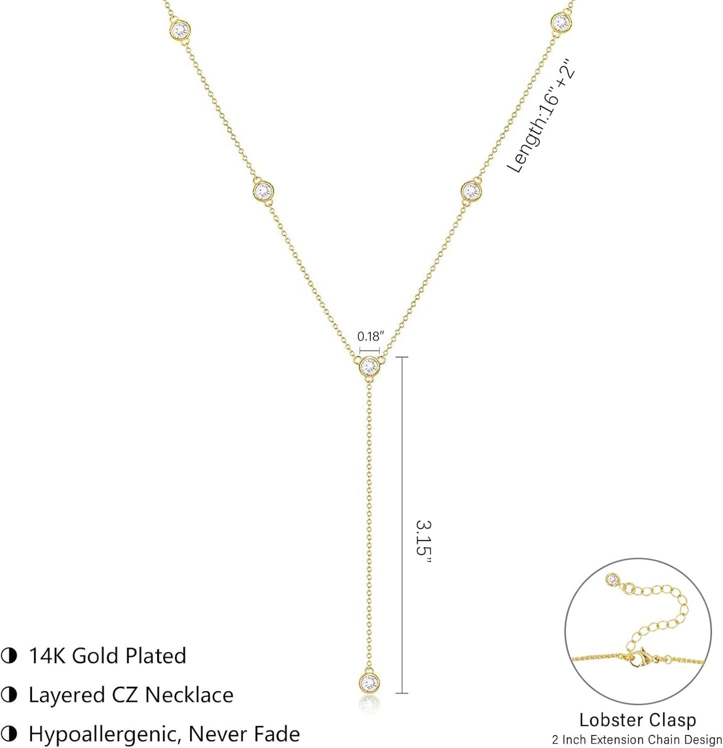 Lariat Gold Necklace for Women: Dainty 14K Gold Plated/Silver Y-Shaped Beaded Drop Chain, Trendy Gift