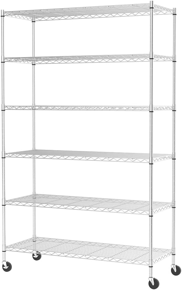 Wire Shelving Unit Storage Cart Metal Shelf Rolling Utility Cart 2100Lbs Capacity with 6 Tier Casters