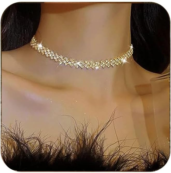 Silver Rhinestone Choker Necklace for Women, Sparkly Crystal Diamond Choker for Party Prom Wedding Jewelry Accessories