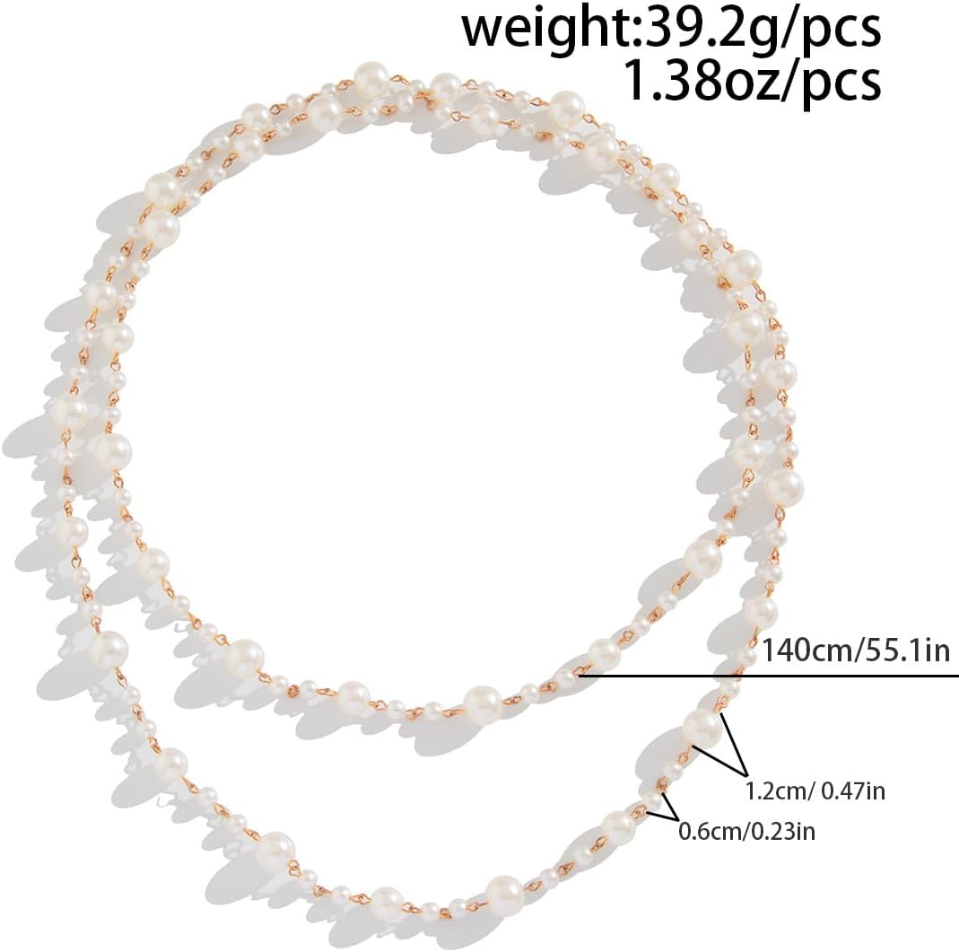 Gold Long Pearl Necklaces for Women White Faux Pearl Necklace Double Layered Pearl Necklace Charm Sweater Chain Jewelry Gifts