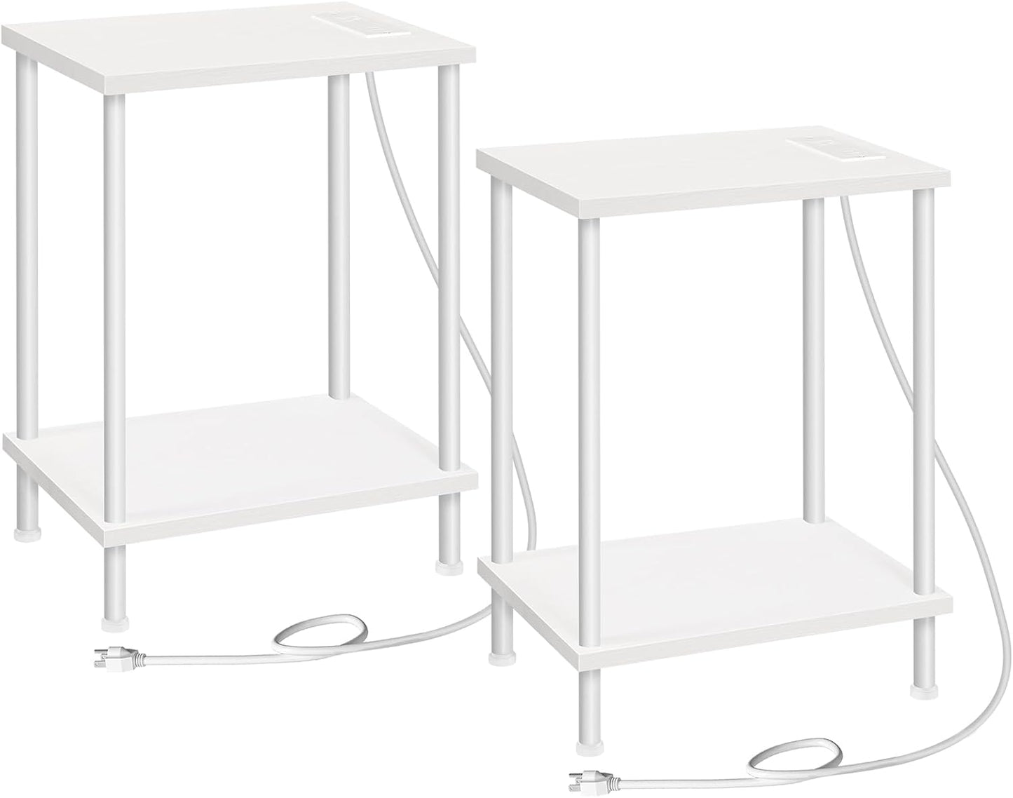 Set of 2 End Tables with USB Port and Outlets, Nightstand with 2-Layer Storage Shelves