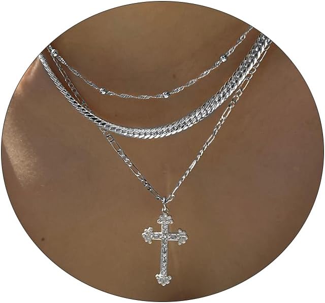 "Dainty Cross Necklace for Women, 14K Gold Plated Heart Pendant Choker, Simple Trendy Diamond Charm, Faith Jewelry Religious Gift"
