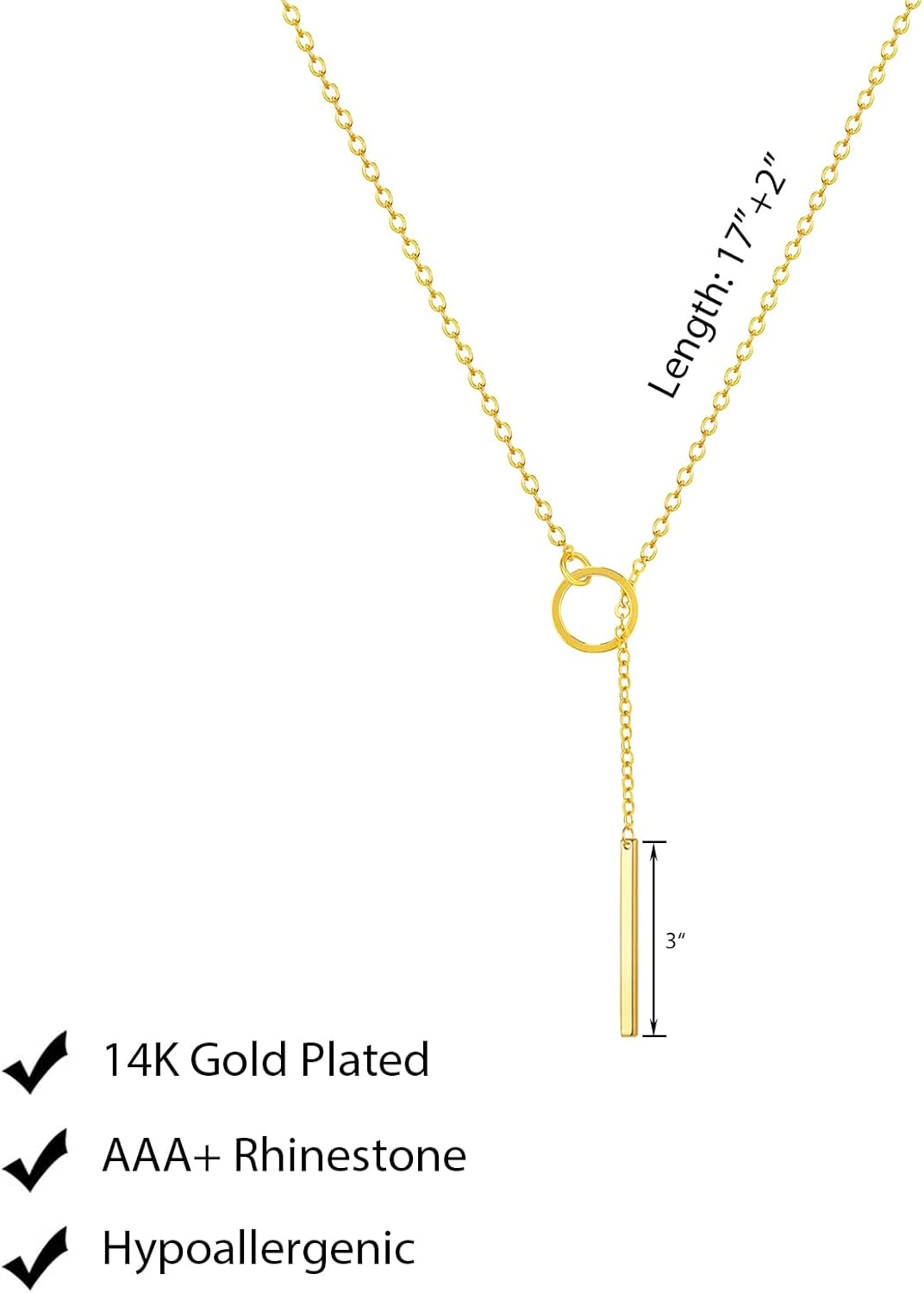 Lariat Gold Necklace for Women: Dainty 14K Gold Plated/Silver Y-Shaped Beaded Drop Chain, Trendy Gift