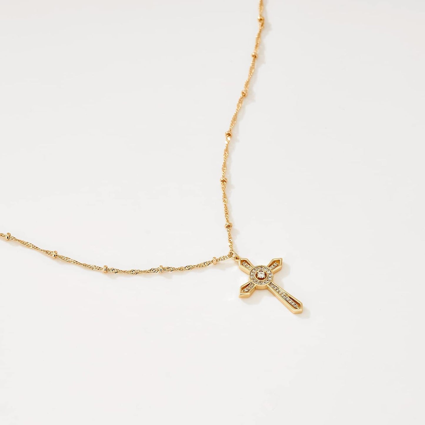 Cross Necklace 14K Plated Dainty Chain, Minimalist Faith Pendant Religious Prayer Jewelry Gift
