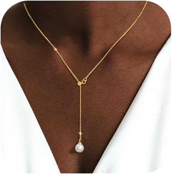 14K Gold Plated/Silver Lariat Necklace - Y-Shaped Beaded Chain for Women