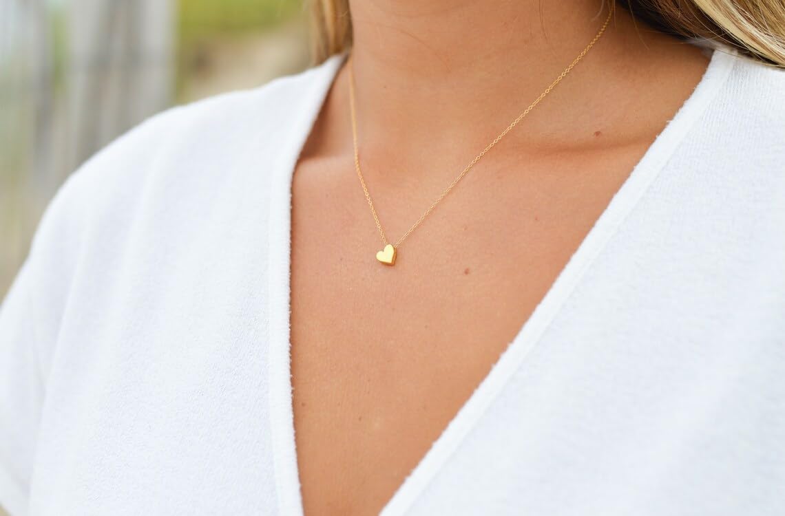 Delicate Heart Pendant Necklace, 14K Gold Plated Dainty Chain, Gift for Women