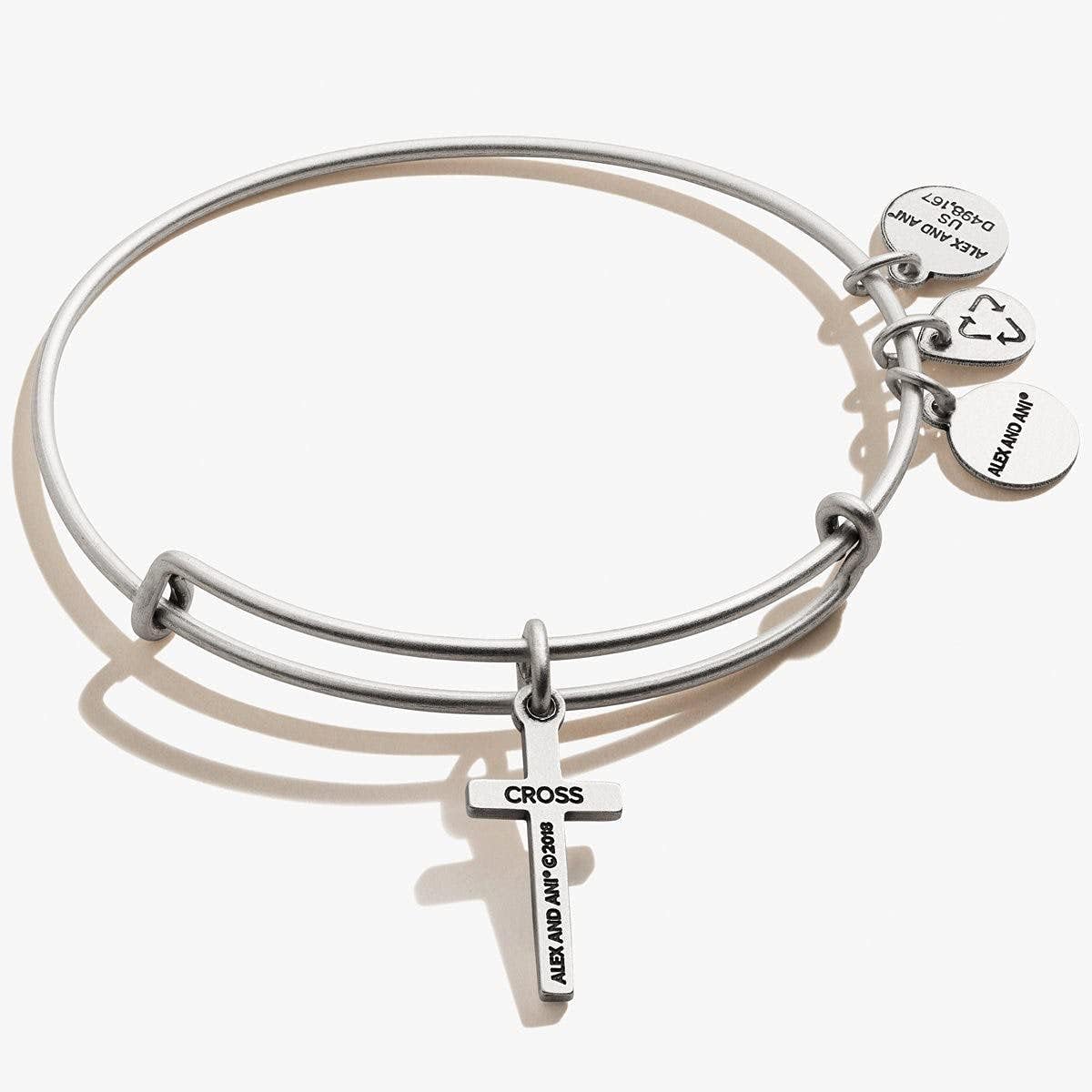 Alex and Ani Divine Guides Expandable Bangle Bracelet for Women, Cross Charm, 2 to 3.5 in