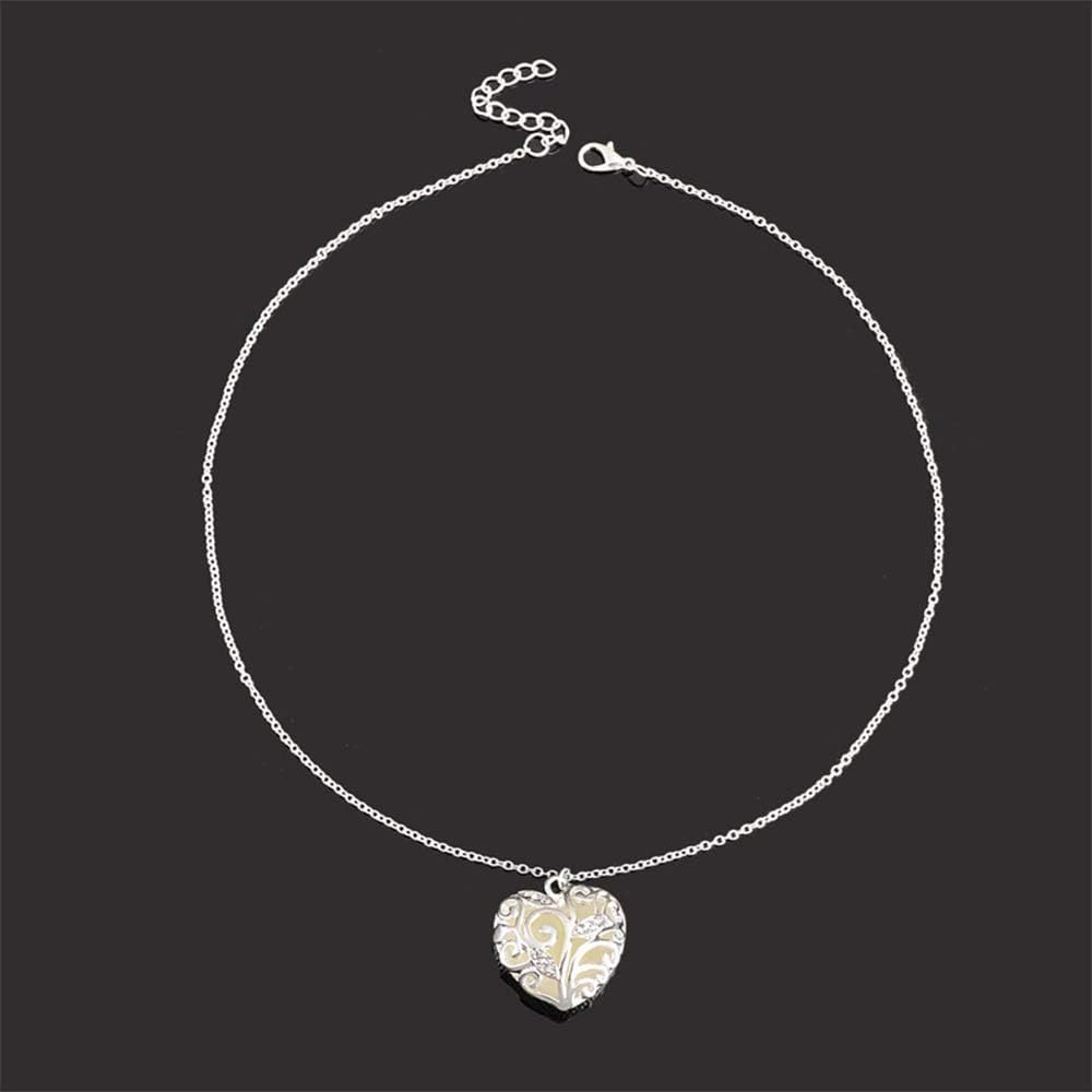 Glow in the Dark Heart Necklace - Luminous Halloween Jewelry with Fluorescent Stone
