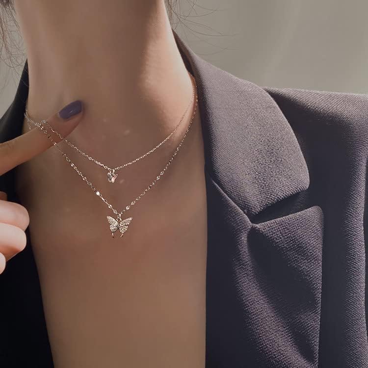 Silver Butterfly Necklace for Women Layered Rose Gold Butterfly Necklace Gold Butterfly Choker Butterfly Pendant Necklace Silver Butterfly Jewelry