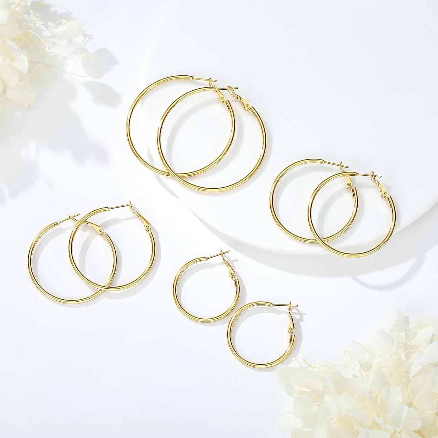 4 Pairs Silver Gold Hoop Earrings for Women | 14K Gold Plated Hoop Earrings Set Hypoallergenic Earring Lightweight