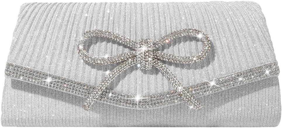 Bow Evening Bag Sparkly Clutch Purses for Women Wedding Glitter Rhinestone Party Prom Purse