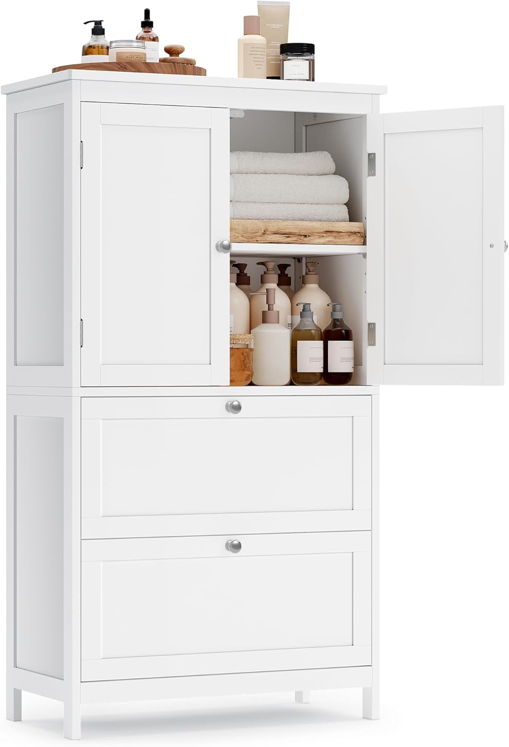 Floor Storage Cabinet, Freestanding Storage Unit with 2 Drawers and 2 Doors, Adjustable Shelf