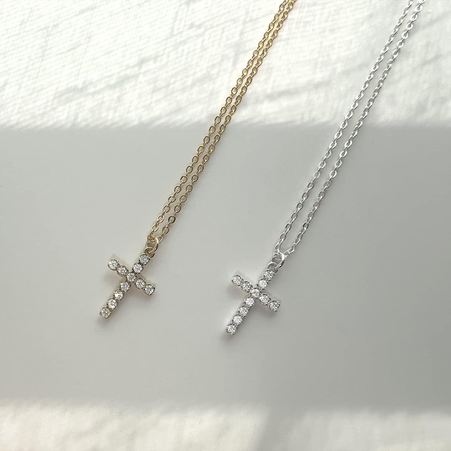 Cross Necklace - 18K Gold/Silver Plated With Cubic Zirconia, Simple Layered Design Dainty Religious Jewelry Gift For Women