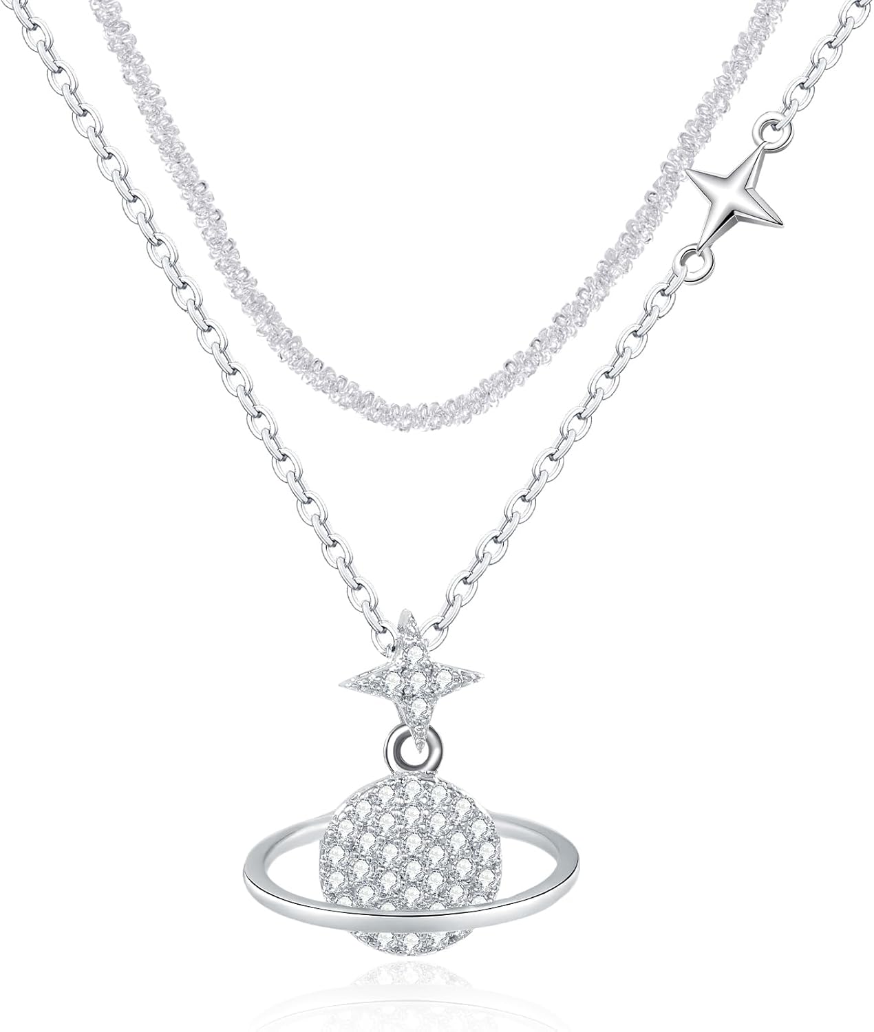 14K Gold & Platinum Plated Double Layer Pendant Necklace, Fashionable Layered Jewelry for Women