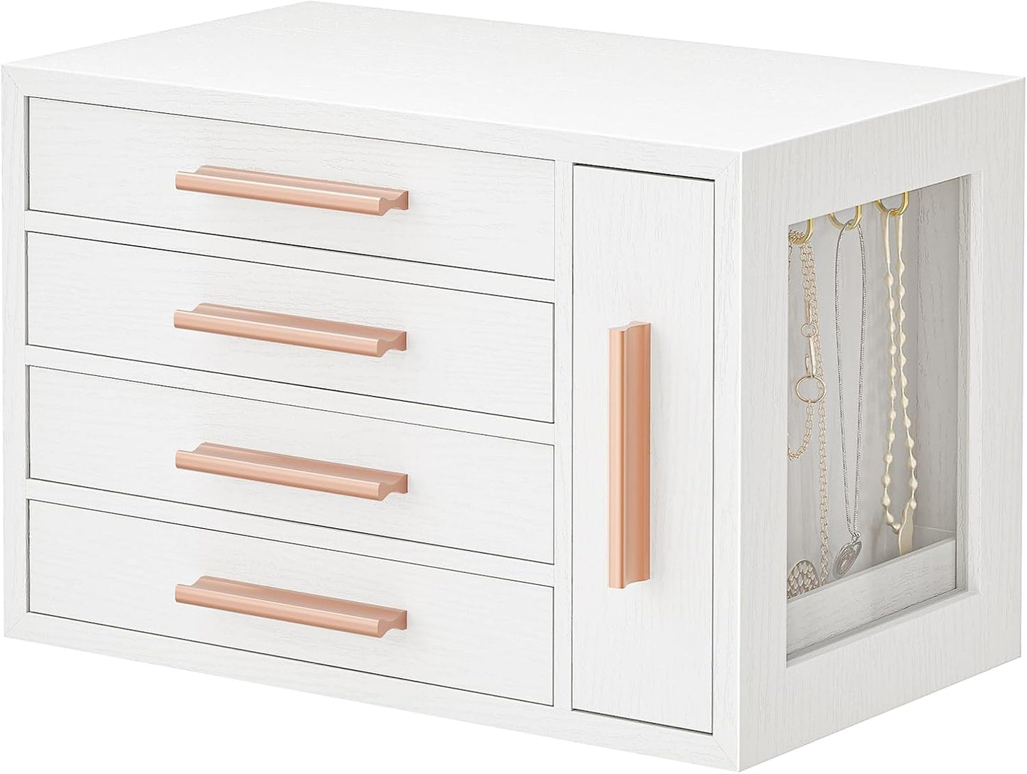 4-Layer Jewelry Organizer Box, Wooden Jewelry Organizer with Transparent Window