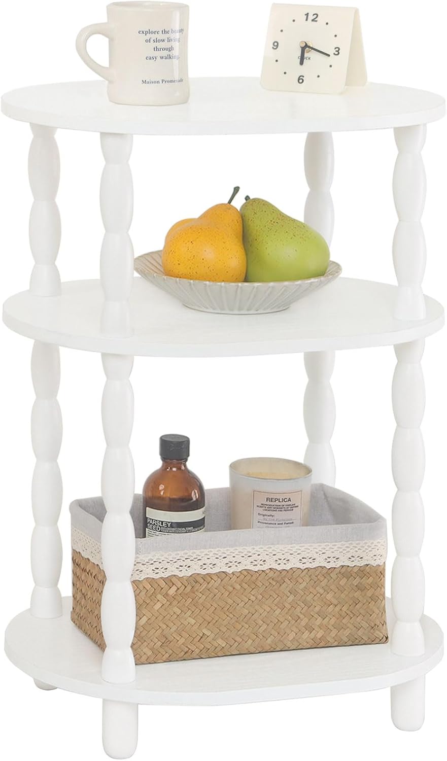3-Tier Small Oval End Table, Modern Night Stand Wood Accent Table for Living Room