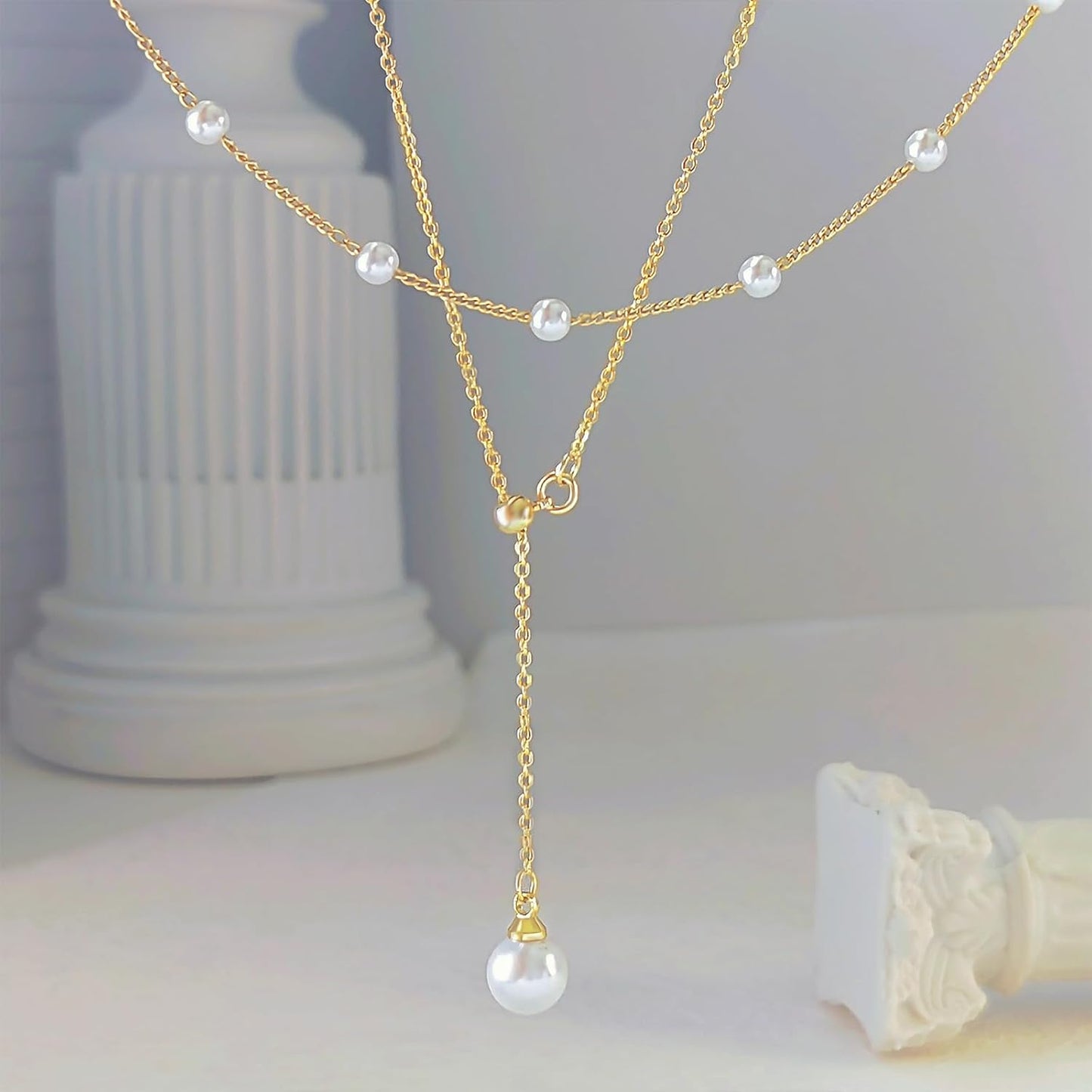 14K Gold-Plated Pearl Necklace Set: Dainty Layered Daisy Choker, Trendy Jewelry Gift for Women
