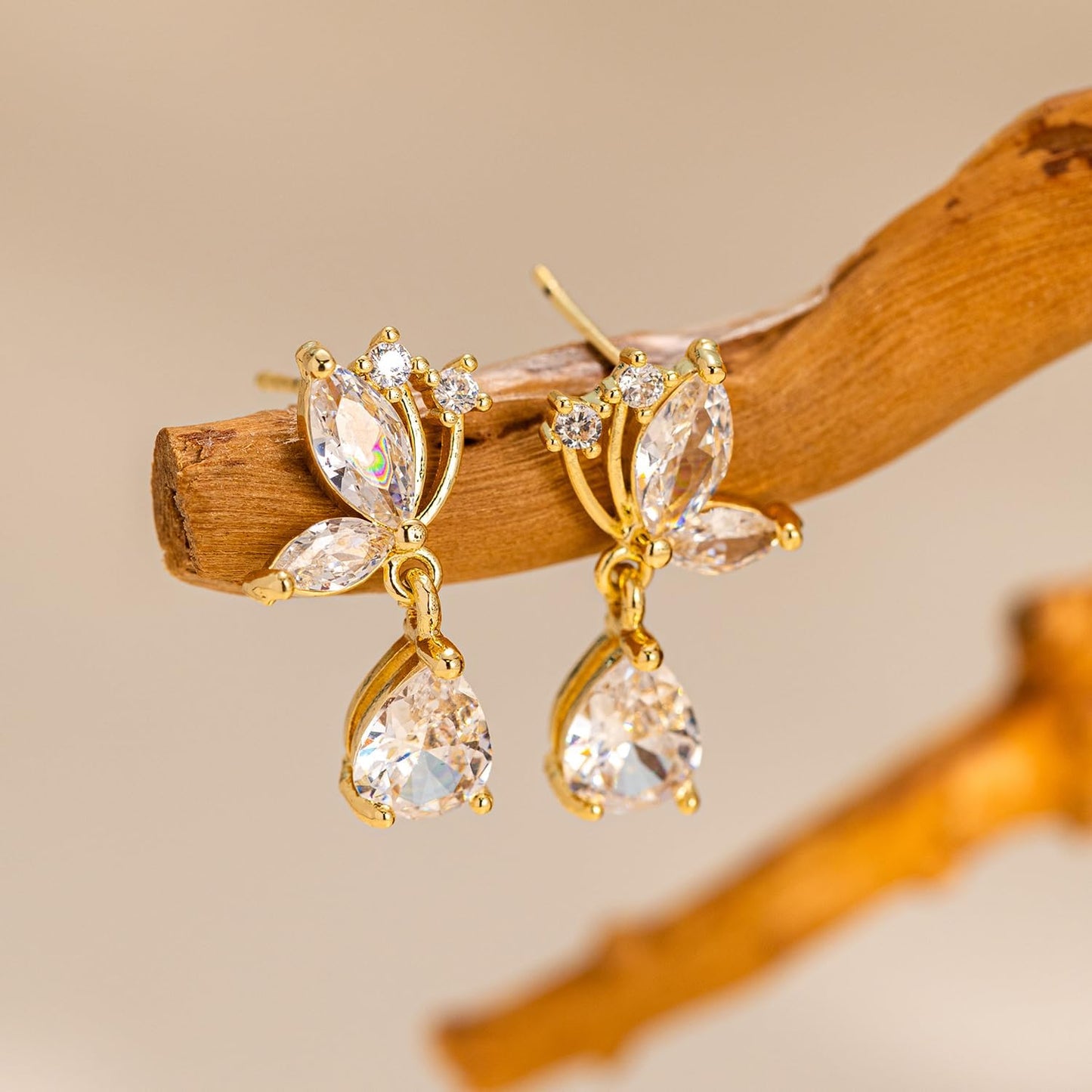 Cubic Zirconia Earrings - 14K Gold Plated Cubic Zirconia CZ Wedding Earrings for Women Bridal Bridesmaid