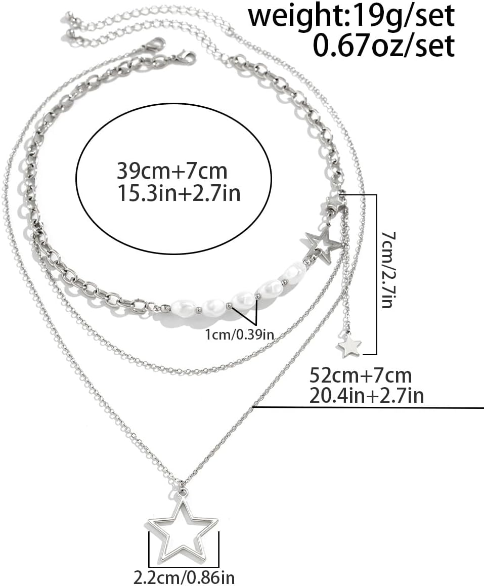 Y2K Star Pendant Necklace - Silver Layering Toggle Chain for Women