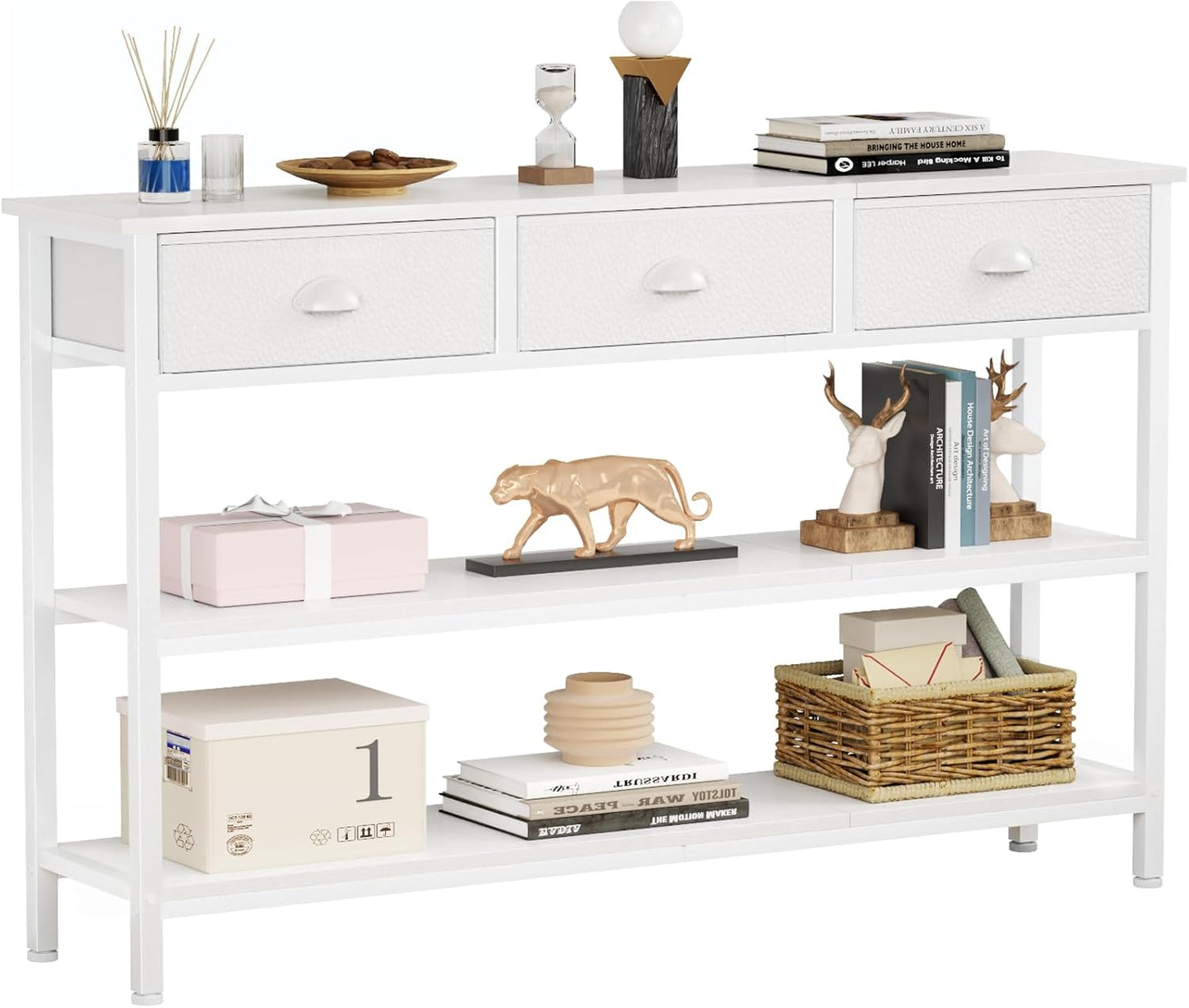 Long 47" Console Sofa Table with 3 Drawers, Entryway Table with 3-Tier Storage Shelves
