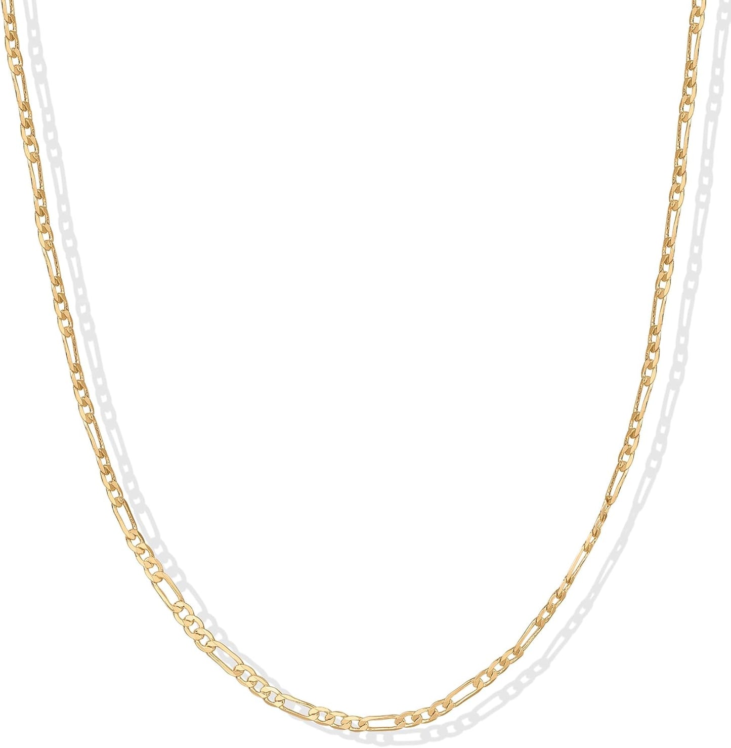 "14K GOLD PLATED ADJUSTABLE NECKLACE - CURB, PAPERCLIP, BOX, SNAKE & FIGARO CHAINS, SPHERE BEAD LAYERED JEWELRY"