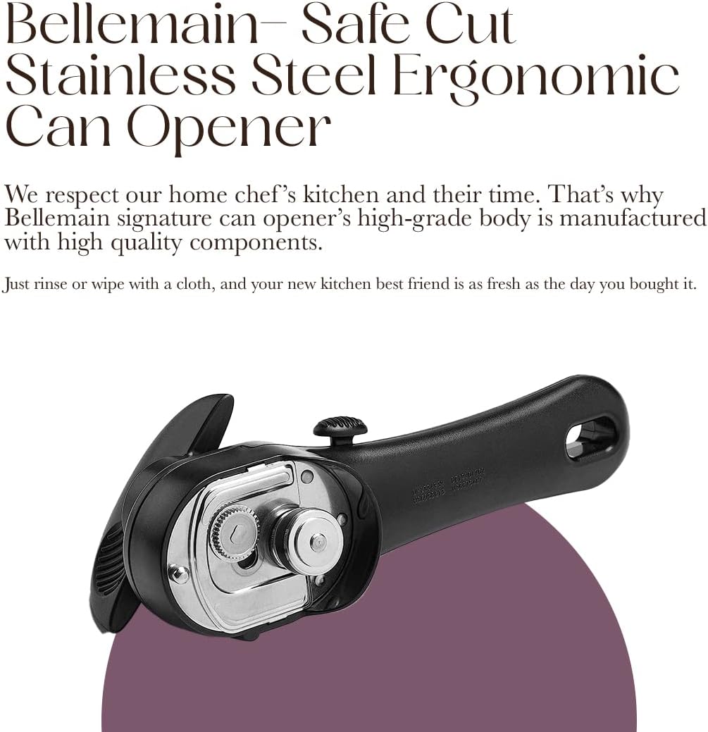 Manual Can Opener, Stainless Steel for Seniors with Ergonomic Grip & Smooth Edge