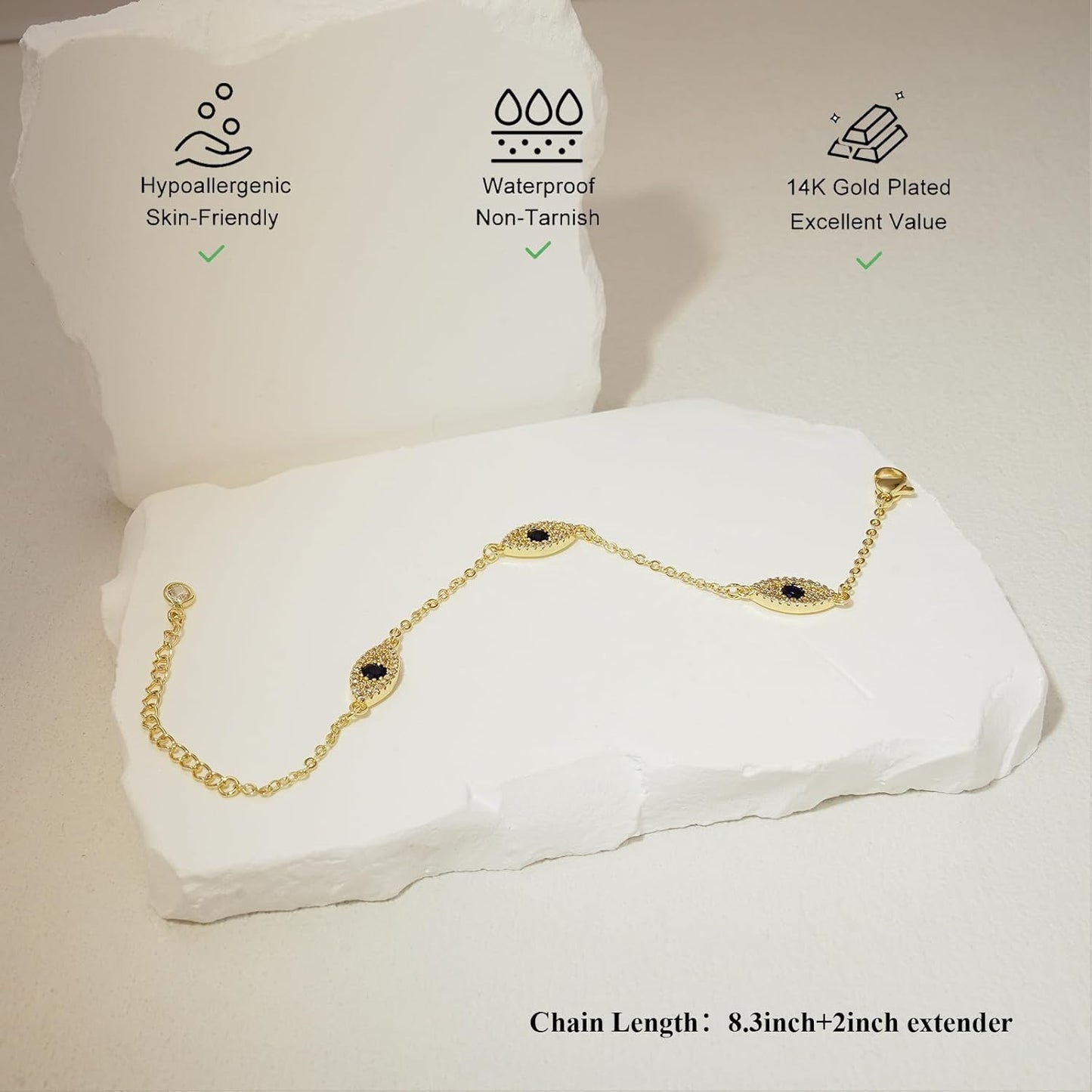 Bracelets for Women 14K Gold Silver Plated Ring Bracelet Hand Chain Dainty Evil Eye Heart Clover Daisy Cubic Zirconia