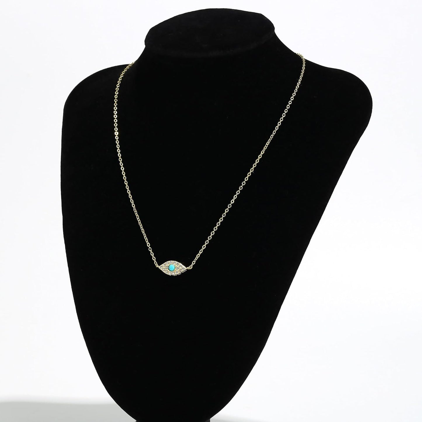 Evil Eye Necklace: 14K Gold Plated Blue CZ Diamond Boho Pendant for Women, Protection Gift