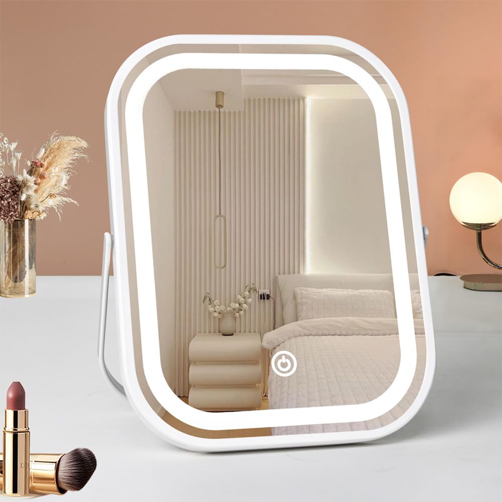 Portable Small Beauty LED Vanity Mirror with Lights, 1200mAh Battery, Dimmable Touch Screen