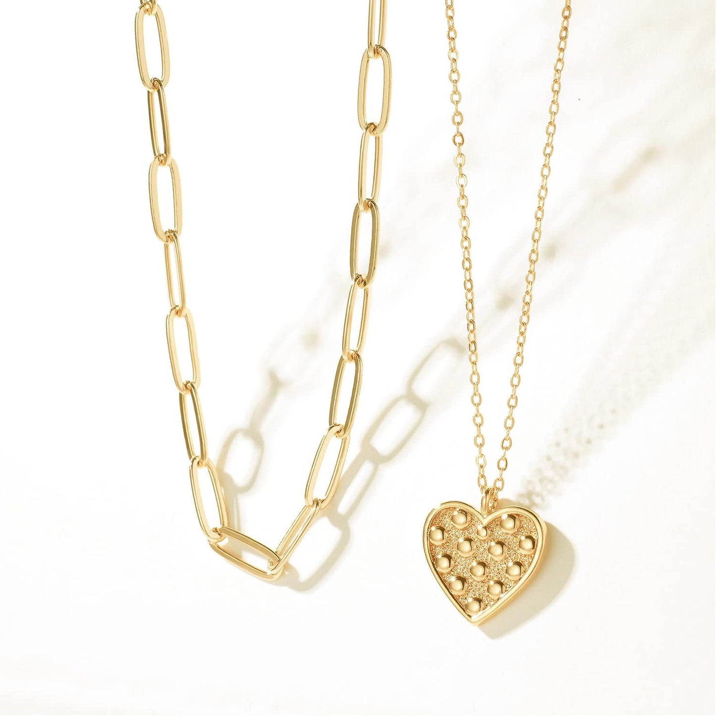 Layered Heart Necklace, Handmade 18K Gold Plated Dainty Choker With Arrow Bar Pendant for Women