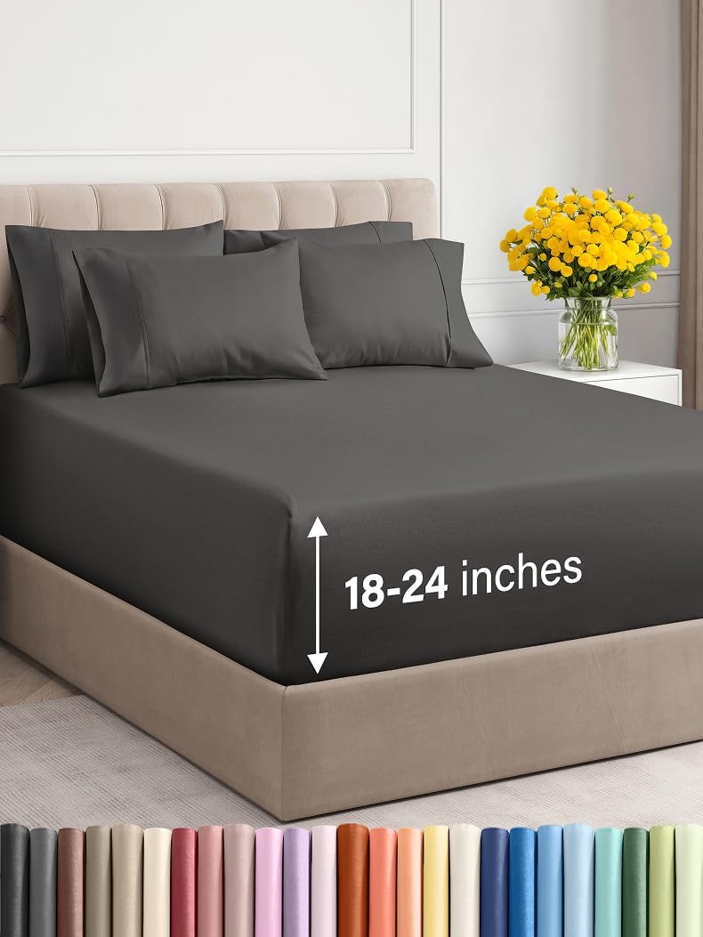 Extra Deep King Sheet Set - 6 count Breathable and Cooling Sheets Easy,Extra Deep Pockets
