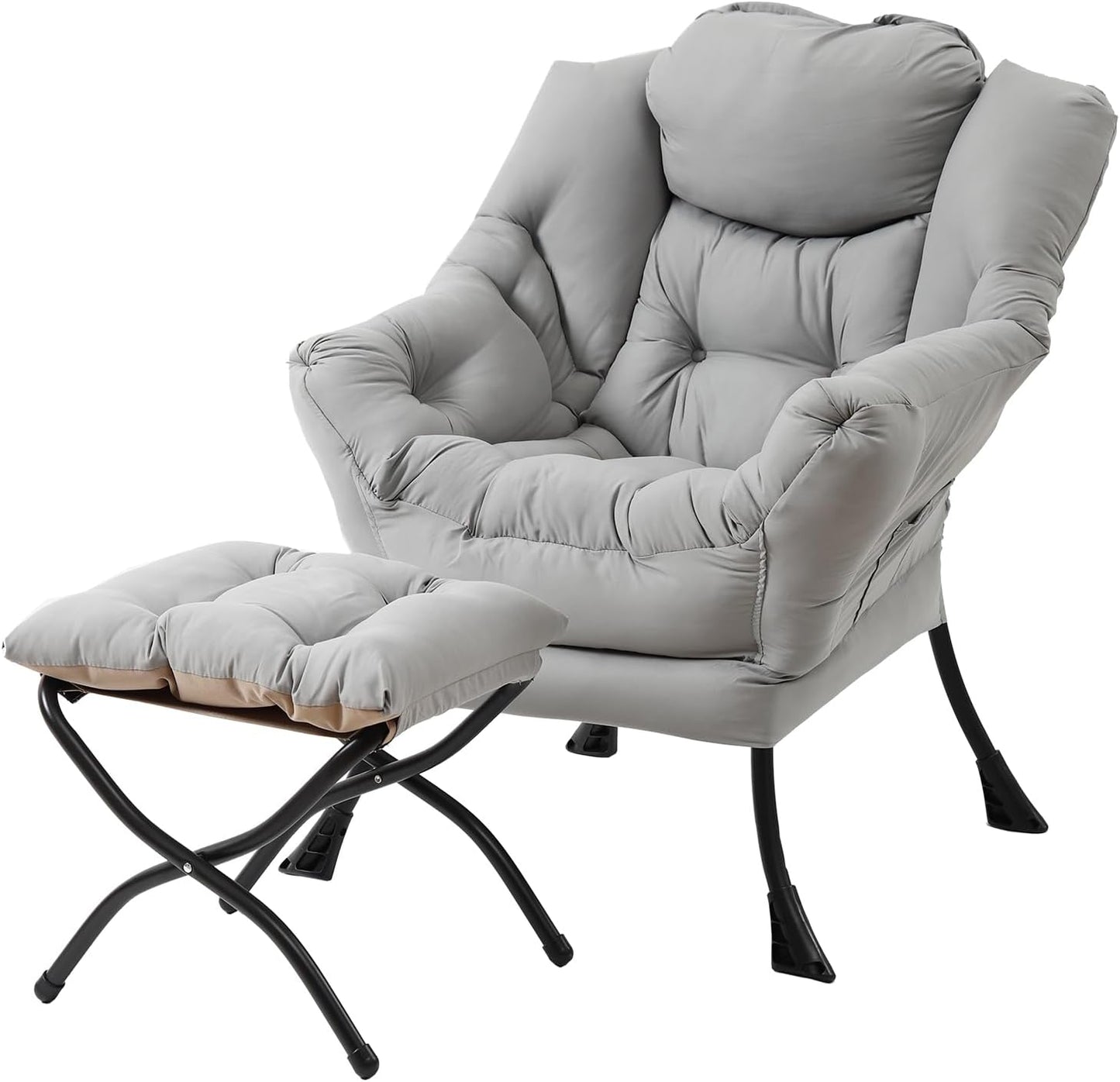 Lazy Lounge Chair with Ottoman and Side Pocket - Modern Accent Armchair with Armrests, Reading and Space Relaxation