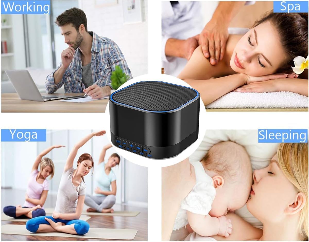 OMOMMD White Noise Machine with 20 Non Looping Natural Soothing Sounds Memory Function 32 Levels of Volume Powered by AC or USB and Sleep Sound Timer Therapy for Baby Kids Adults Black