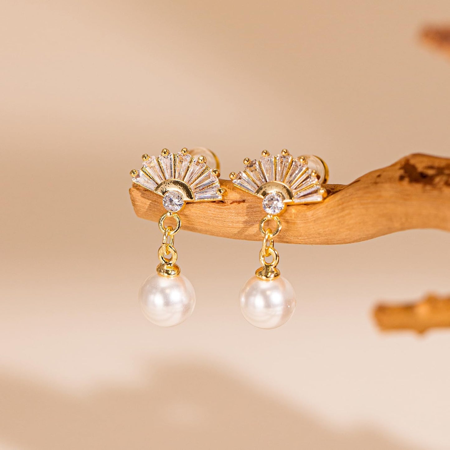Pearl Earrings: 14k Gold-plated Cubic Zirconia Accented Pearl Drop Dangle Wedding Engagement Earrings For Women Bridal Bridesmaid
