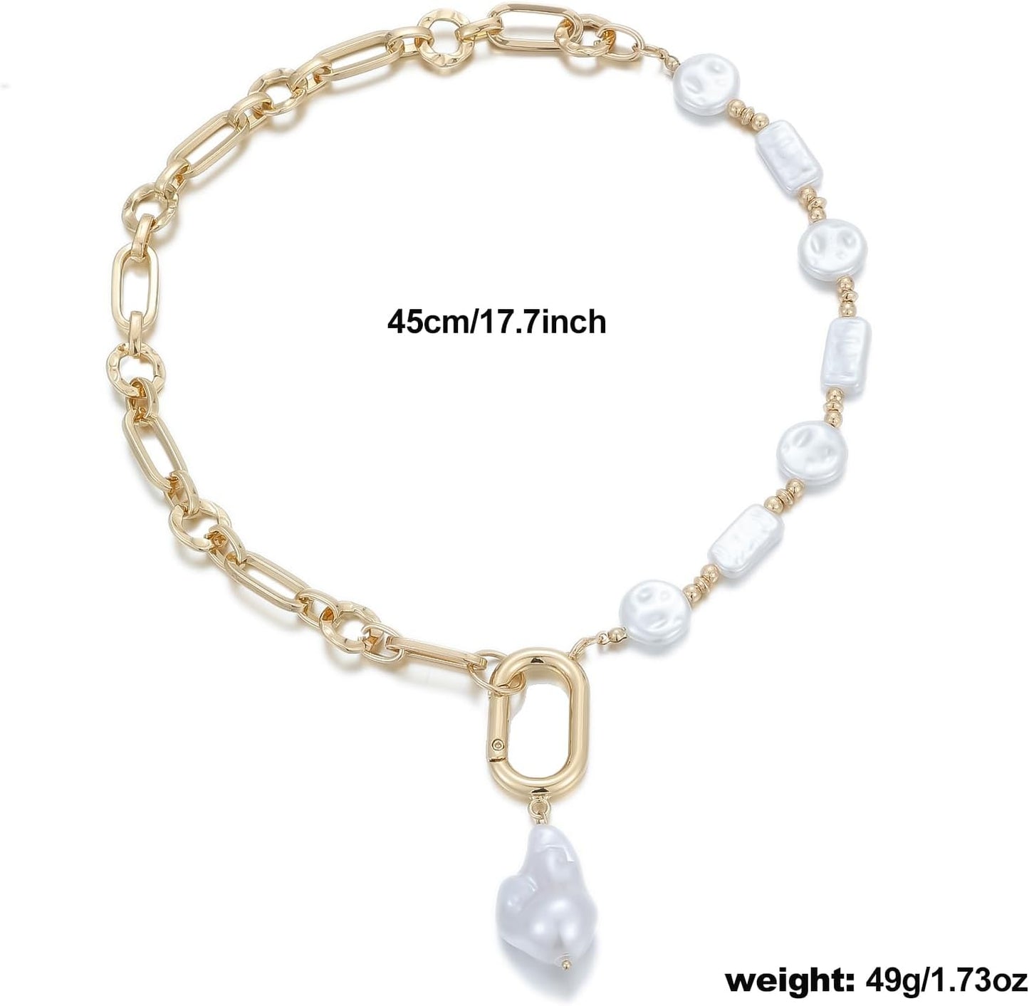 Statement Mixed Chain & Chunky Organic Pearl Choker Necklace for Women - Trendy Layered Jewelry