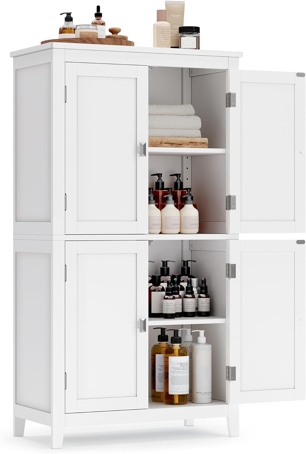 Floor Storage Cabinet, Freestanding Storage Unit with 4 Doors, Adjustable Shelves, for Entryway, Bathroom