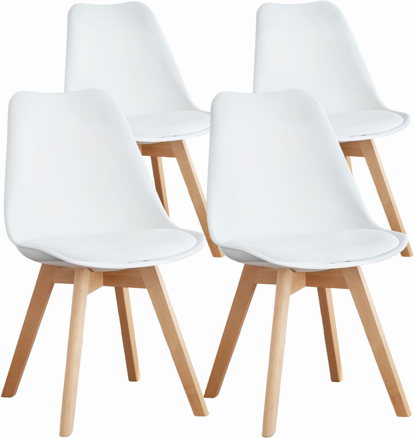 4 Mid-Century Modern Dining Chairs with Wood Legs and PU Leather Cushion - Suitable for Living Room, Bedroom