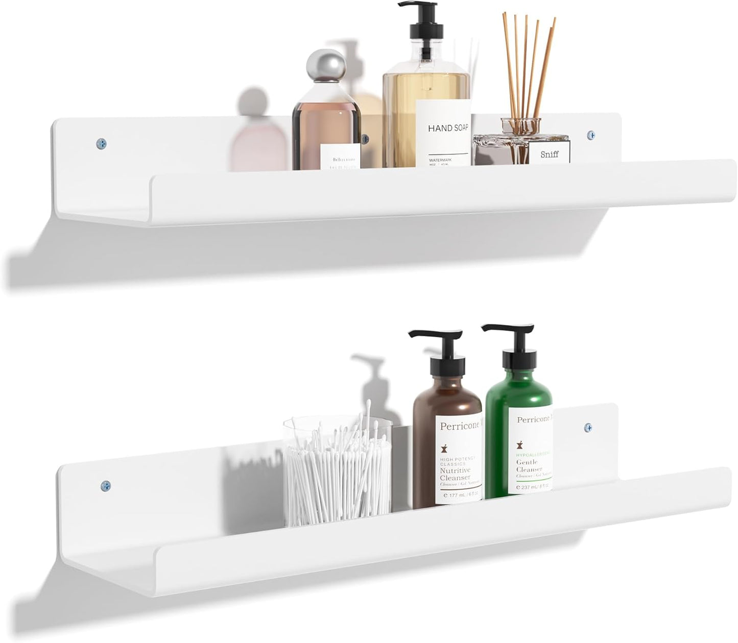 Acrylic Shelves for Bathroom Storage, 15" Floating Shelves Wall Organizer, 2 Pack