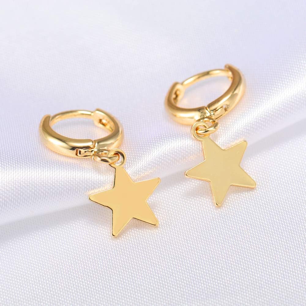 Gold Huggie Small Hoop Earrings with Charm Personalized /Star/Cross/Lock/Key 18k Gold Plated Crystal Drop Dangle Earrings for Women
