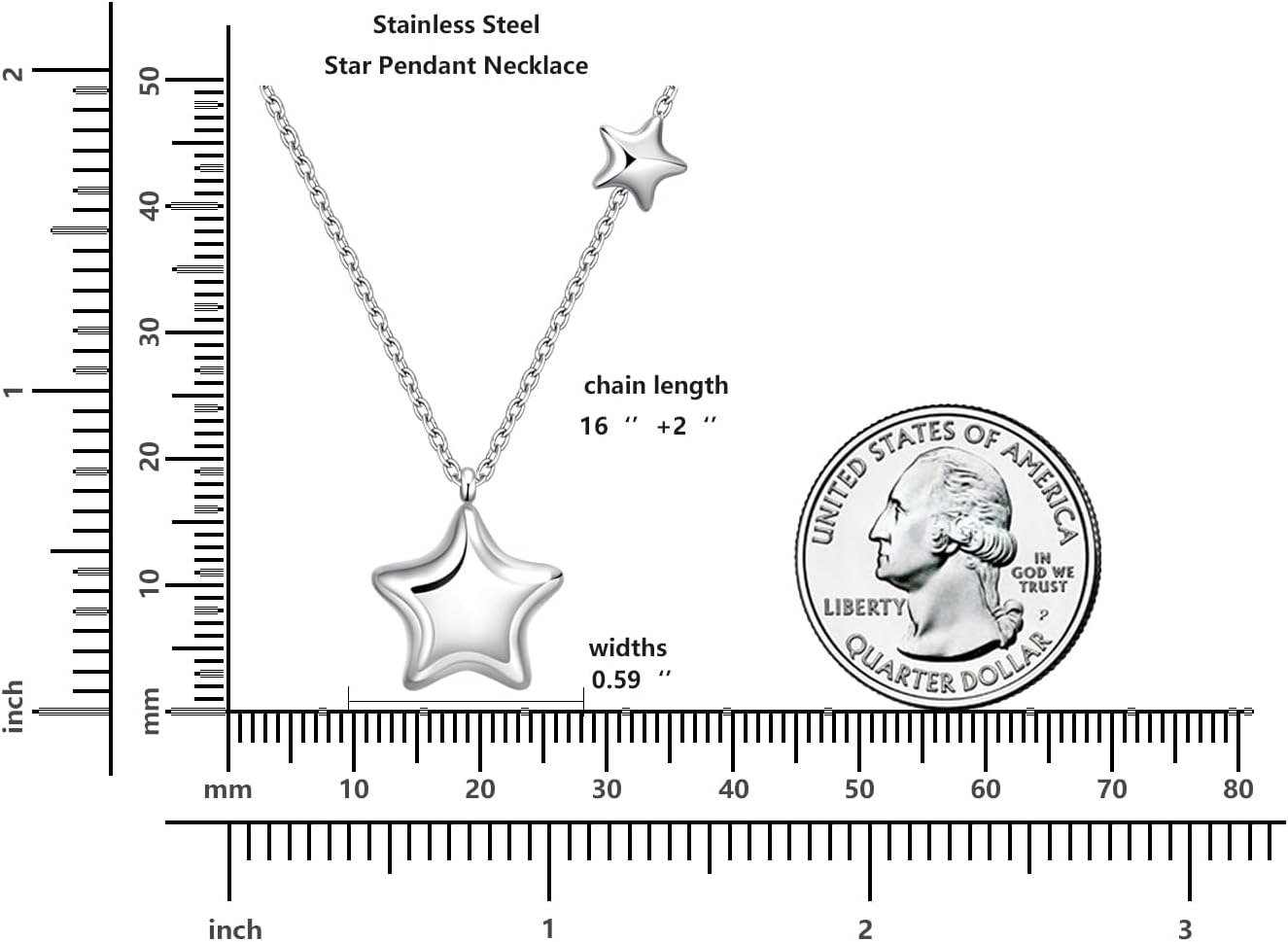 Stainless Steel Star Necklace for Women, Minimalist Charm Pendant with Adjustable Chain