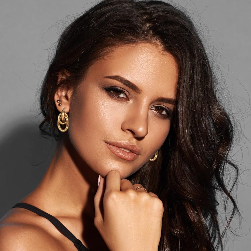 11 Pairs Trendy Gold Knot Earrings for Women Chunky Statement Long Link Drop Dangle Lightweight Jewelry Set