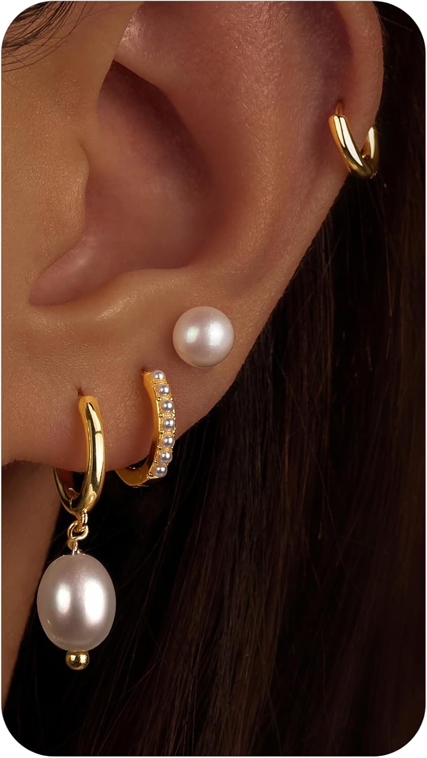 Small Gold Huggie Hoop Earrings Set for Women Men Hypoallergenic 14K Plated Stack Cartilage Earrings, Multiple Piercing