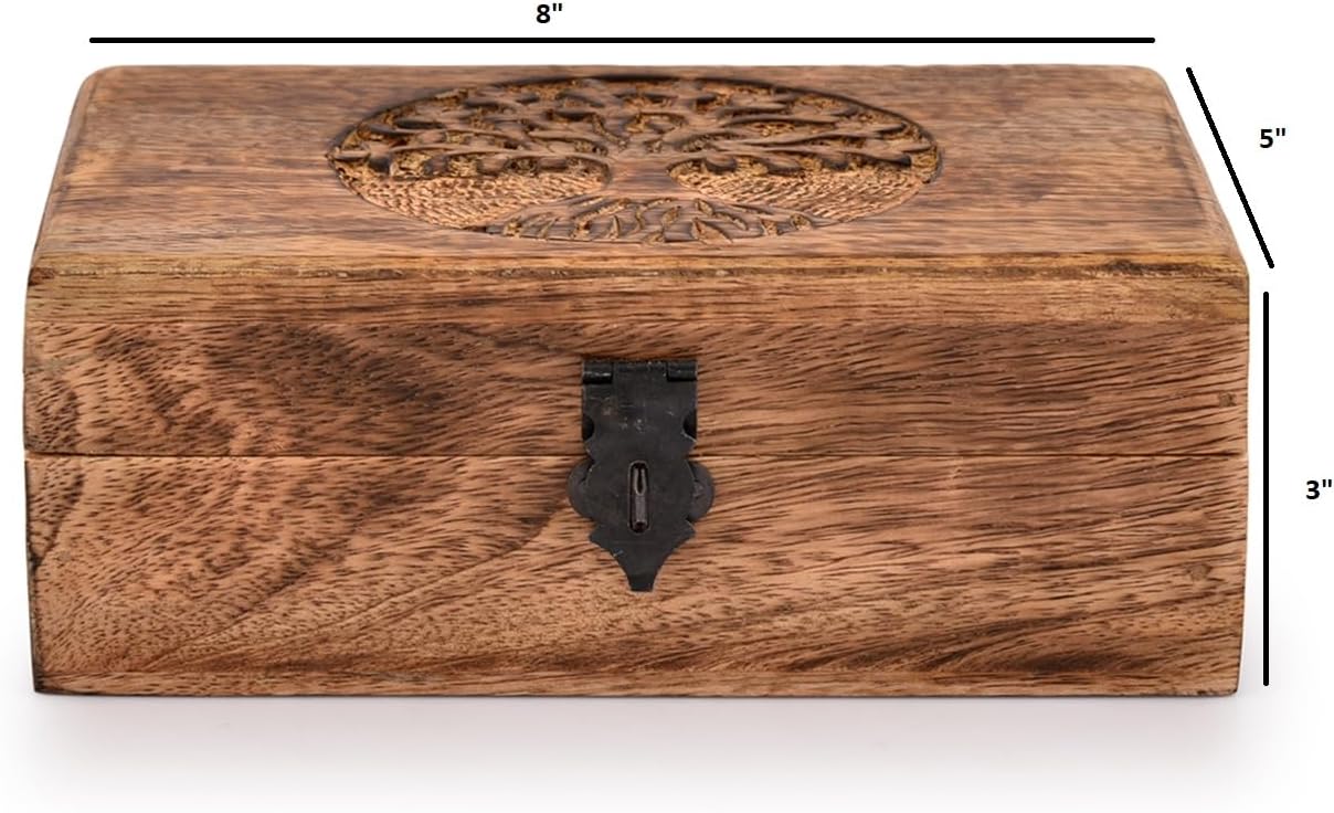 Handmade Mango Wood Tree of Life Engraving Beautifully Keepsake Box Jewellery Organiser Unique Gift Ideas