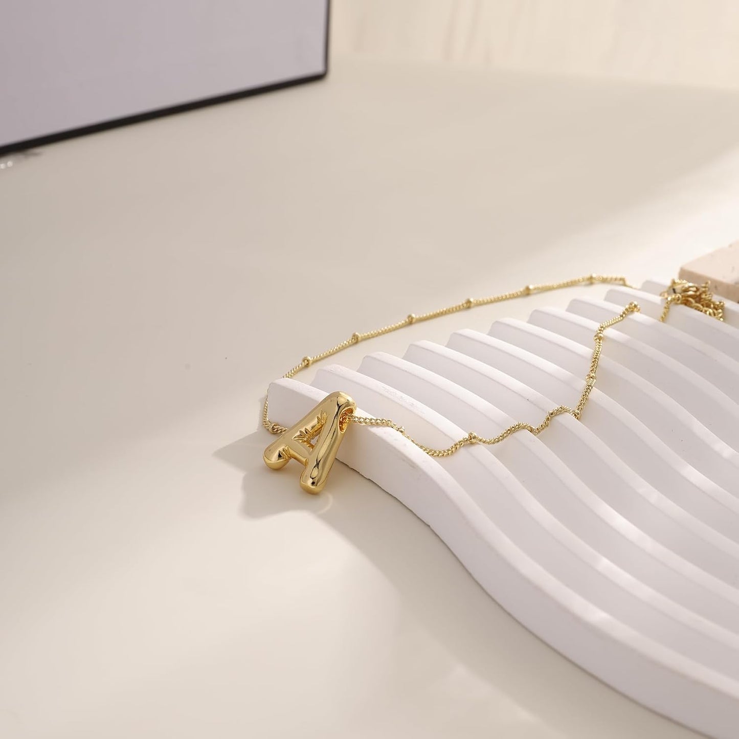 Bubble Initial Necklace; 14K Gold Plated Balloon Letter Pendant; Custom Name Jewelry; Trendy Chunky Gift for Women