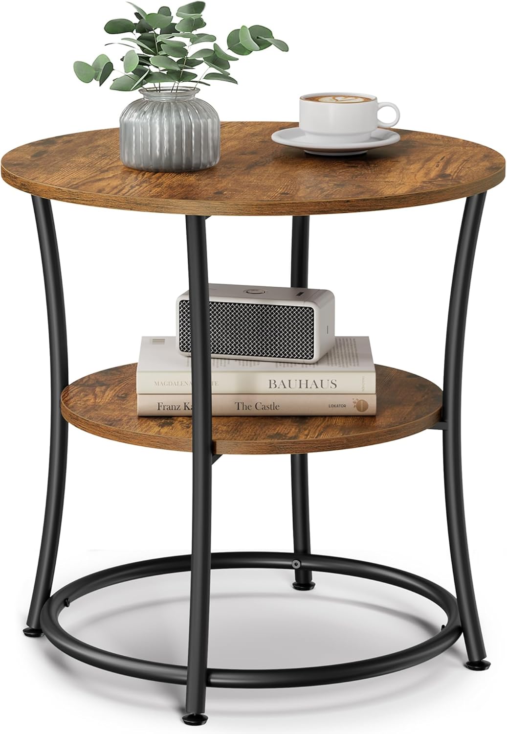 2-Tier Round End Table, Nightstand with Steel Frame for Small Spaces