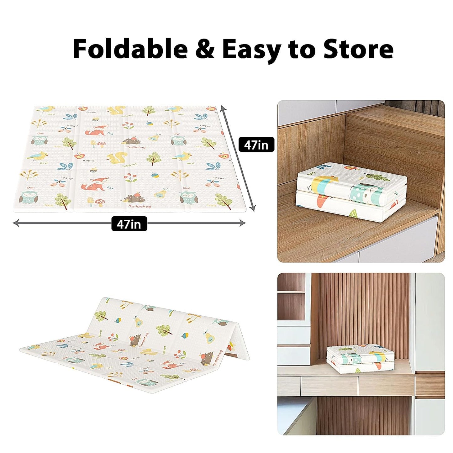 OMOMMD Baby Play Mat, 50 x 50 Inch Play Mat Perfect for Use Baby Playpen, Foldable Baby Foam Playmat for Floor, Portable Waterproof Activity PlayMats for Babies, Infants and Toddlers